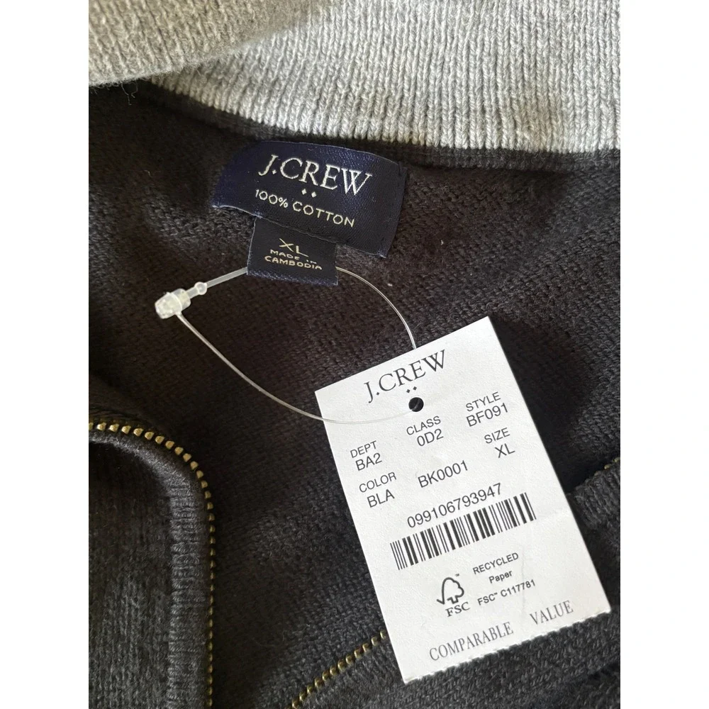 J.Crew Mens Black 100% Cotton Quarter Zip Sweater Mock Neck XL BF091 NWT